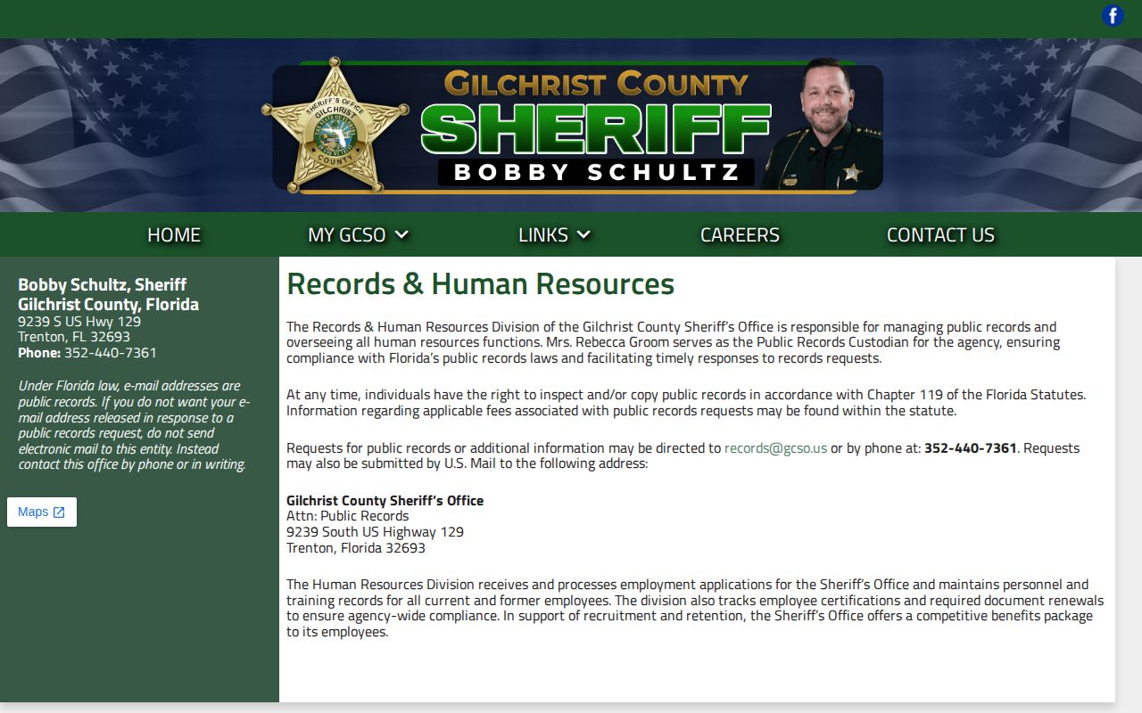 Gilchrist County booking record and photo request policy