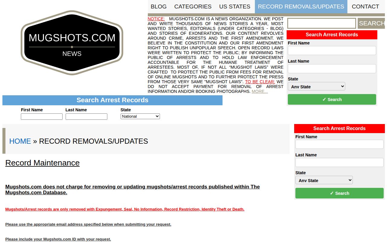 Free correction policy for an unofficial Gilchrist County mugshot publisher